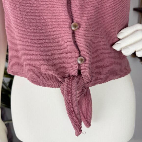 Madewell Texture & Thread Rose Pink Ribbed Tie Tank Top - Picture 3 of 5